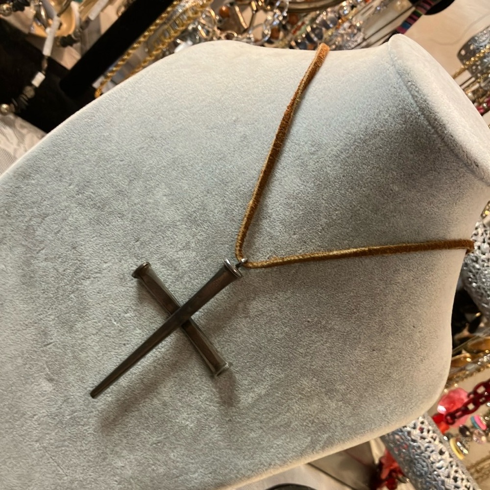 Ladies/men’s large cross pendant on leather boot lace